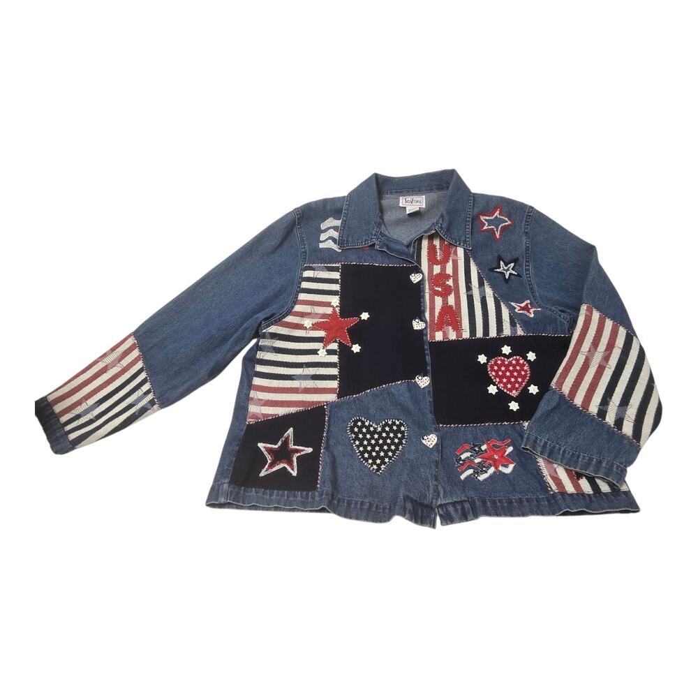 Tantrums Women's Embroidered Beaded Shirt/ Jacket Top Large Denim USA